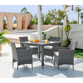 Furniturebox UK Barbados Grey Rattan Outdoor Garden Dining Set, PE Rattan & Cushions, 4 Chairs 1 Outdoor Table - Free Cover