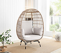 Furniturebox UK Beige Rattan Garden Egg Chair in PE Resin Rattan for Outdoors and 15cm Luxuriously Thick Taupe Cushions