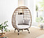 Furniturebox UK Beige Rattan Garden Egg Chair in PE Resin Rattan for Outdoors and 15cm Luxuriously Thick Taupe Cushions