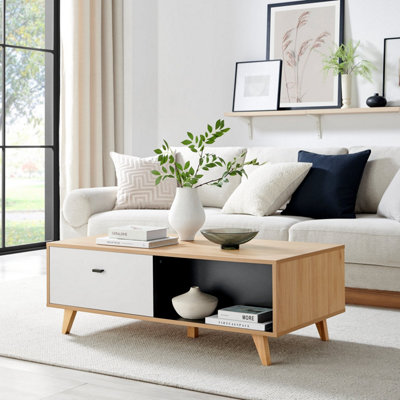 Furniturebox UK Bisset Off-White & Wood Effect Storage Coffee Table