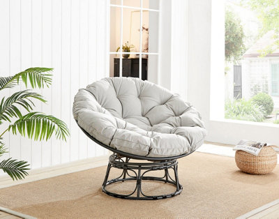 Furniturebox UK Black Rattan Outdoor Moon Chair in PE Resin Rattan Weave and 10.5cm Thick