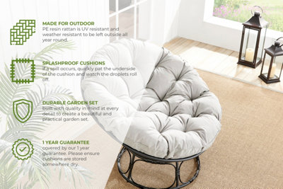 Furniturebox UK Black Rattan Outdoor Moon Chair in PE Resin Rattan Weave and 10.5cm Thick