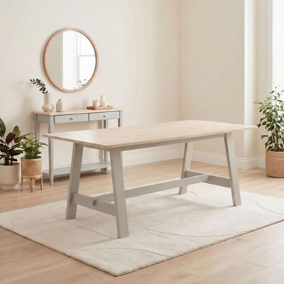 Furniturebox UK Blakeney Whitewashed and Grey Wood Dining Table & 2 Benches