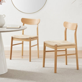 Furniturebox UK Bonnie 2x Oak and Veneer Wooden Rope Dining Chairs