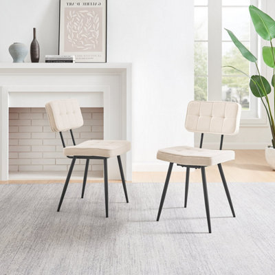 Furniturebox UK Braxton 2x Cream Boucle Fabric Black Leg Dining Chair