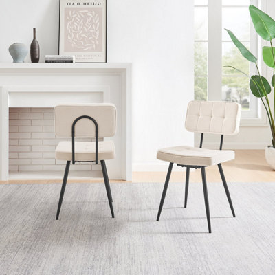 Furniturebox UK Braxton 2x Cream Boucle Fabric Black Leg Dining Chair