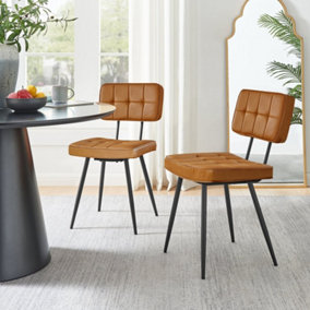 Furniturebox UK Braxton 2x Tan Faux Leather Black Leg Dining Chair