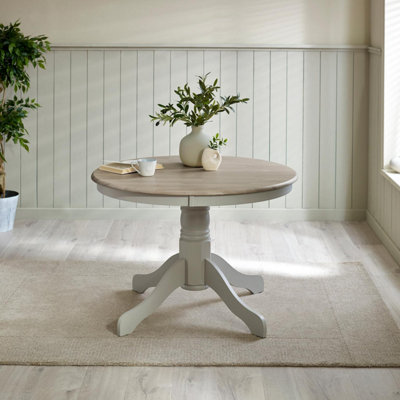 Furniturebox UK Bude Whitewashed and Light Grey Wooden Dining Table