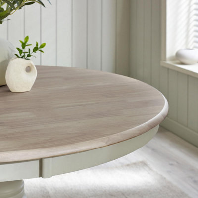 Furniturebox UK Bude Whitewashed and Light Grey Wooden Dining Table