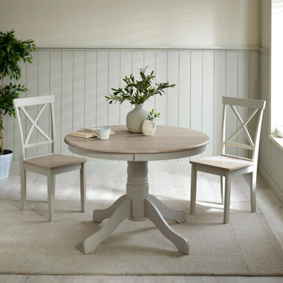 Furniturebox UK Bude Whitewashed and Light Grey Wooden Dining Table