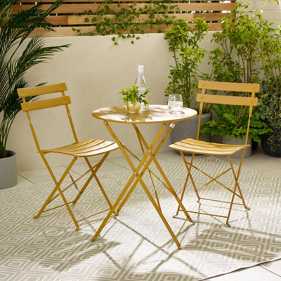Furniturebox UK Cabo Seat Mustard Yellow Metal Outdoor Bistro