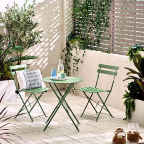 Furniturebox UK Cabo Outdoor 2 Seat Bistro Set - Green Metal Garden Bistro Table & Chairs - Folding Garden Table Set