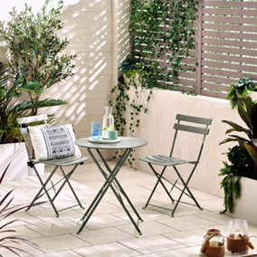 Furniturebox UK Cabo Outdoor 2 Seat Bistro Set - Grey Metal Garden Bistro Table & Chairs - Folding Garden Table Set