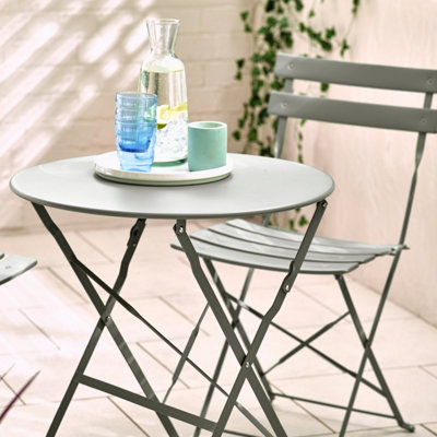 Furniturebox UK Cabo Outdoor 2 Seat Bistro Set - Grey Metal Garden Bistro Table & Chairs - Folding Garden Table Set