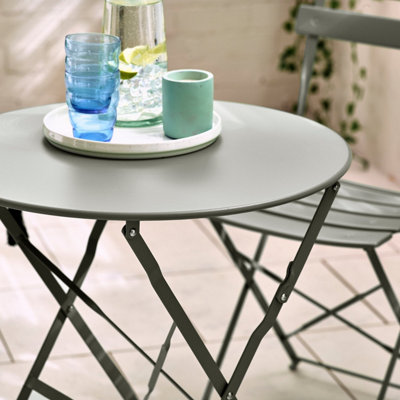 Furniturebox UK Cabo Outdoor 2 Seat Bistro Set - Grey Metal Garden Bistro Table & Chairs - Folding Garden Table Set