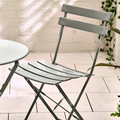 Furniturebox UK Cabo Outdoor 2 Seat Bistro Set - Grey Metal Garden Bistro Table & Chairs - Folding Garden Table Set