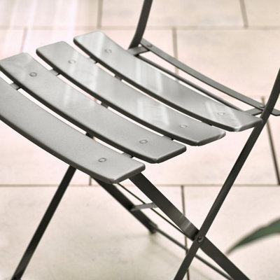 Furniturebox UK Cabo Outdoor 2 Seat Bistro Set - Grey Metal Garden Bistro Table & Chairs - Folding Garden Table Set