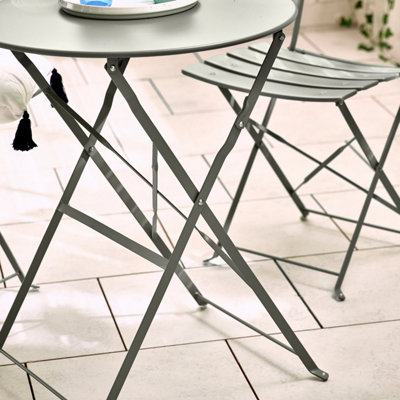 Furniturebox UK Cabo Outdoor 2 Seat Bistro Set - Grey Metal Garden Bistro Table & Chairs - Folding Garden Table Set