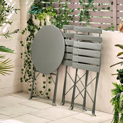 Furniturebox UK Cabo Outdoor 2 Seat Bistro Set - Grey Metal Garden Bistro Table & Chairs - Folding Garden Table Set