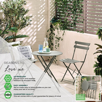 Furniturebox UK Cabo Outdoor 2 Seat Bistro Set - Grey Metal Garden Bistro Table & Chairs - Folding Garden Table Set