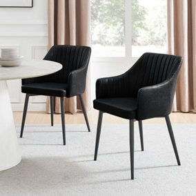 Furniturebox UK Calla 2x Black Faux Leather Black Leg Dining Chair