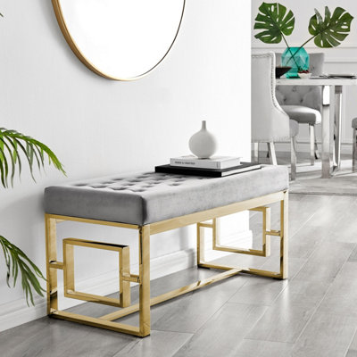 Furniturebox UK Cambridge Modern Gold Metal and Grey Velvet Upholstered ...