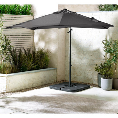 Furniturebox UK Cantilever Grey Square Outdoor Parasol & Base with 360 Degree Rotation