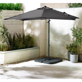 Furniturebox UK Cantilever Grey Square Outdoor Parasol & Base with 360 Degree Rotation