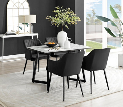 Furniturebox UK Carson White Marble Effect Dining Table & 4 Black Calla Black Leg Chairs