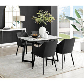 Furniturebox UK Carson White Marble Effect Dining Table & 4 Black Calla Black Leg Chairs
