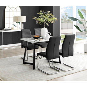 Furniturebox UK Carson White Marble Effect Dining Table & 4 Black Lorenzo Chairs