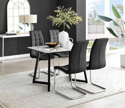 Furniturebox UK Carson White Marble Effect Dining Table & 4 Black Murano Chairs