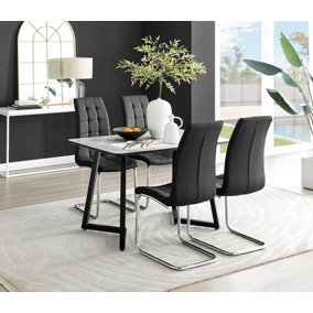Furniturebox UK Carson White Marble Effect Dining Table & 4 Black Murano Chairs