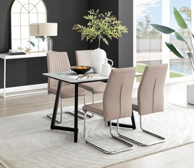 Furniturebox UK Carson White Marble Effect Dining Table & 4 Cappuccino Lorenzo Chairs