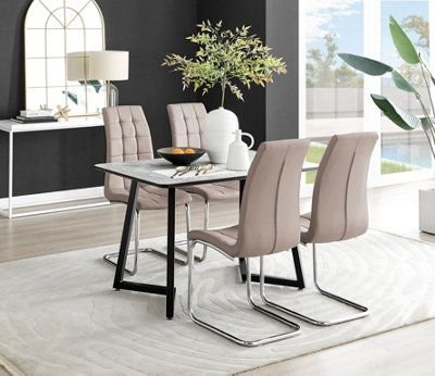 Furniturebox UK Carson White Marble Effect Dining Table & 4 Cappuccino Murano Chairs