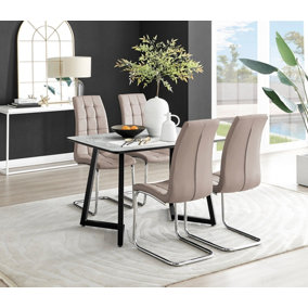 Furniturebox UK Carson White Marble Effect Dining Table & 4 Cappuccino Murano Chairs