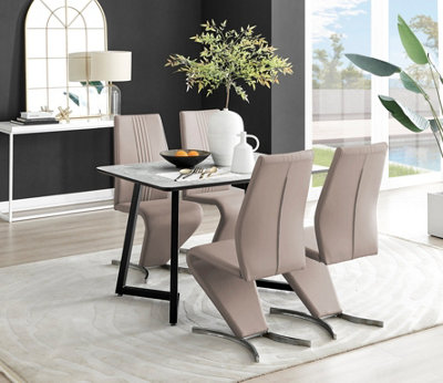 Furniturebox UK Carson White Marble Effect Dining Table & 4 Cappuccino Willow Chairs