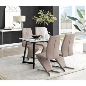 Furniturebox UK Carson White Marble Effect Dining Table & 4 Cappuccino Willow Chairs