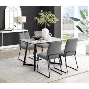 Furniturebox UK Carson White Marble Effect Dining Table & 4 Dark Grey Halle Chairs