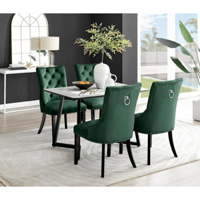 Furniturebox UK Carson White Marble Effect Dining Table & 4 Green Belgravia Black Leg Chairs