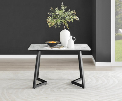 Furniturebox UK Carson White Marble Effect Dining Table & 4 Green Belgravia Black Leg Chairs