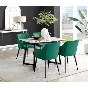 Furniturebox UK Carson White Marble Effect Dining Table & 4 Green Calla Black Leg Chairs