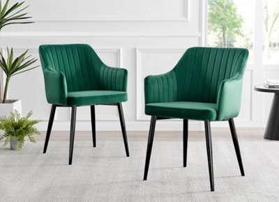 Furniturebox UK Carson White Marble Effect Dining Table & 4 Green Calla Black Leg Chairs
