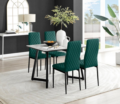Dark Green White Table Green Chairs Serena Dark Green Velvet