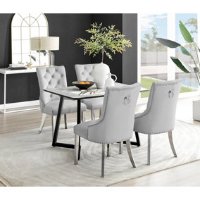 Furniturebox UK Carson White Marble Effect Dining Table & 4 Grey Belgravia Chairs