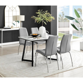 Furniturebox UK Carson White Marble Effect Dining Table & 4 Grey Isco Chairs