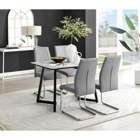 Furniturebox UK Carson White Marble Effect Dining Table & 4 Grey Lorenzo Chairs