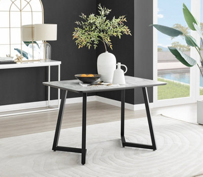Furniturebox UK Carson White Marble Effect Dining Table & 4 Grey Velvet Milan Chairs