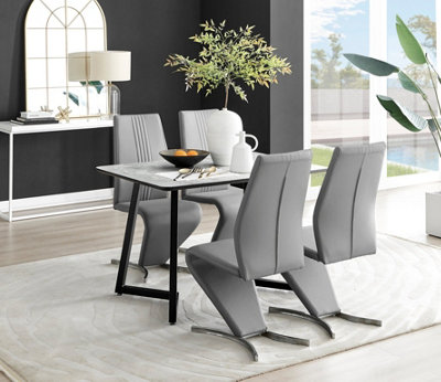 Furniturebox UK Carson White Marble Effect Dining Table & 4 Grey Willow Chairs
