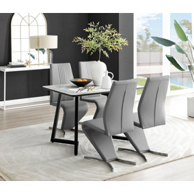 Furniturebox UK Carson White Marble Effect Dining Table & 4 Grey Willow Chairs